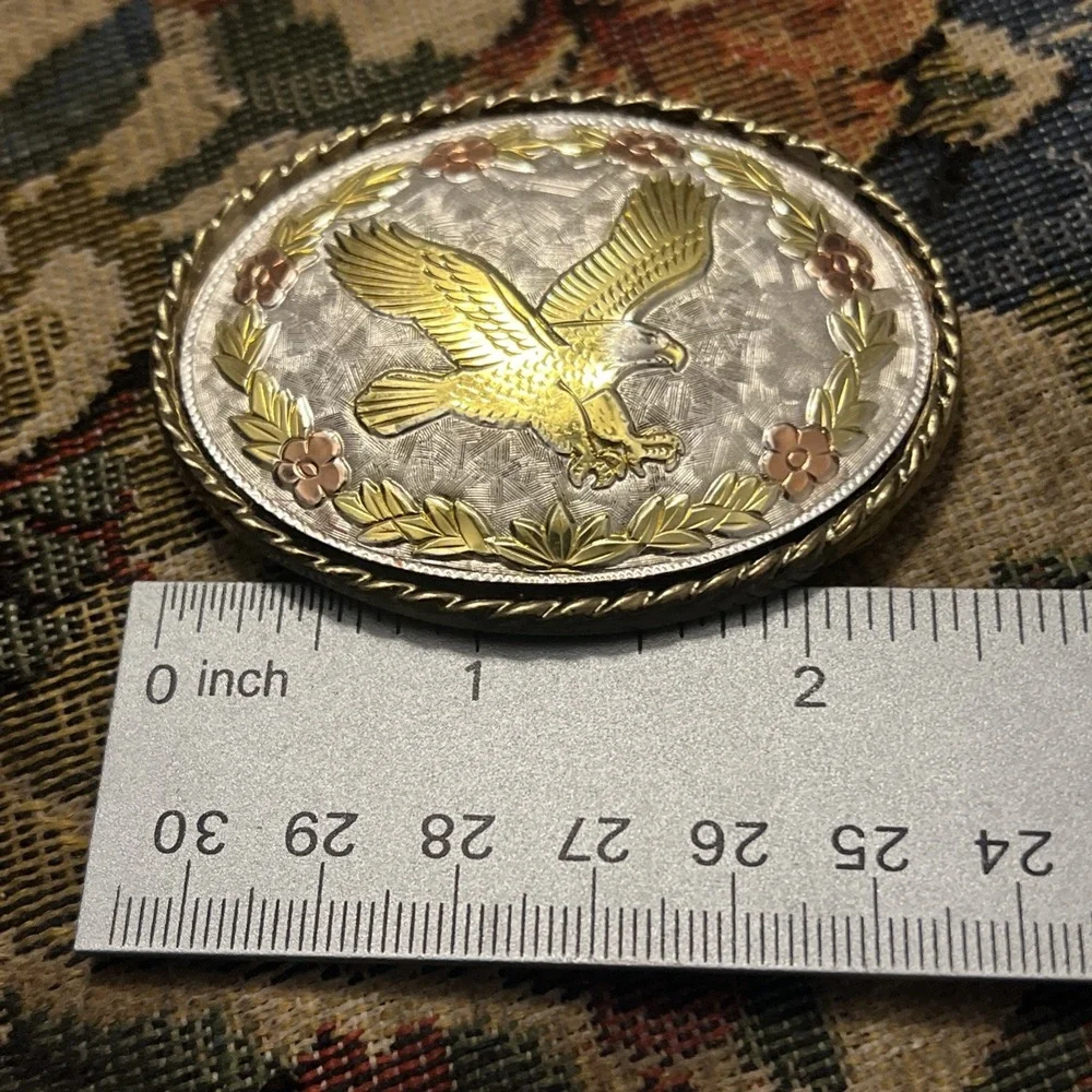 Silver Gold Tone Small Oval Buckle Eagle Center  W Brand USA Made Vintage Buck17